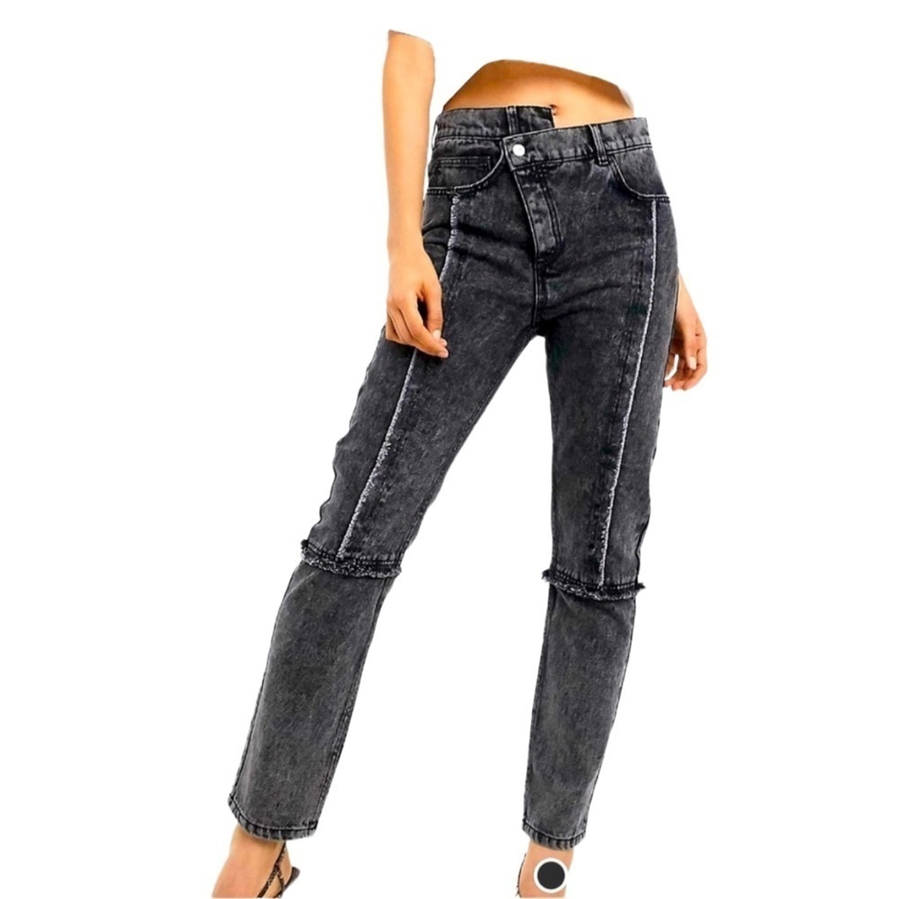 Reclaimed Vintage Slim Leg Jeans Distressed Black Gray Acid Wash Size 32